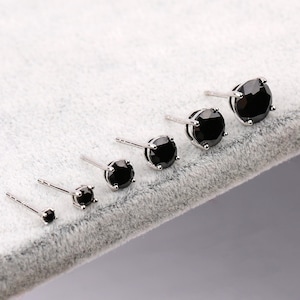 Black Diamond Stud Earrings, Tiny Black Stud Earrings for Women, Onyx Stud Earring, Sterling Silver Black Stone Earrings, Mens Stud Earrings