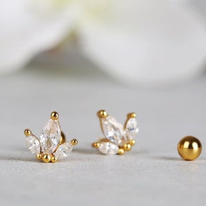 Crown Cartilage Stud Earrings, Sterling Silver 20G Ball Back Stud Earrings, Tiny Tragus Stud Piercing, Helix Stud Piercing, Inner Conch Stud