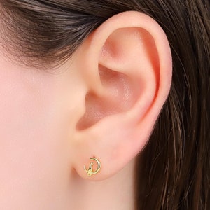 Tiny Cat Stud Earrings, 925 Sterling Silver Cat Charm Earrings, Dainty Gold Cat Sitting on The Moon Stud Earrings, Small Kitten Stud Earring