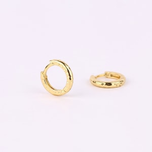 Gold Hammered Huggie Hoop Earrings, Sterling Silver Small Simple Huggie Hoop Earrings, Tiny Textured Everyday Huggie Hoop, Second Hole Hoops