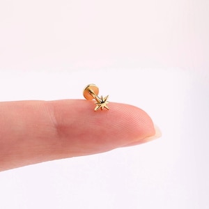 Tiny Star Threadless Push Pin Labret, 18G Flat Back Cartilage Stud, Sterling Silver North Star Helix Tragus Conch Earring Minimalist