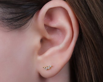 Diamond CZ Cartilage Stud Earrings, Tiny Gold Climber Cartilage Stud Earrings, Sterling Silver Helix Stud, Tragus Stud, Small Stud Earrings