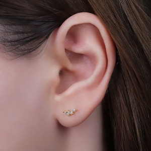 Diamond CZ Cartilage Stud Earrings, Tiny Gold Climber Cartilage Stud Earrings, Sterling Silver Helix Stud, Tragus Stud, Small Stud Earrings