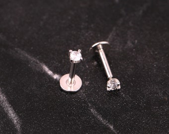 Sterling Silver Threadless Push Pin Labret Stud, Tragus Stud Piercing, Helix Piercing, Conch Stud, 18G Tiny Flat Back Earring, Nose Stud