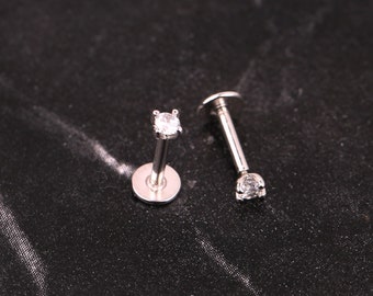 Clou labret sans fil en argent sterling, piercing tragus, piercing hélice, conque, petite boucle d'oreille plate 18G, clou de nez