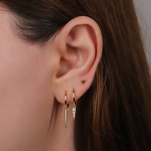 Ensemble de boucles d'oreilles pendantes avec pointes fines en argent sterling 925, Ensemble de petites boucles d'oreilles pendantes en or avec breloques pointes pendantes