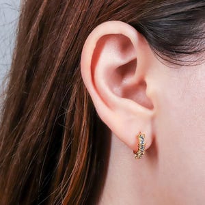 Gold CZ Huggie Hoop Earrings: Sterling Silver Thick Hoops, Minimalist Diamond Hoop Earrings, Small Hoop Earrings