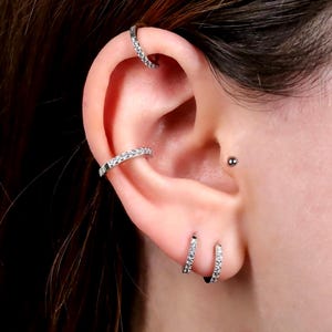 Tiny Gold Huggie Hoop Earrings, Sterling Silver CZ Diamond Pave Hoop Earrings, Minimalist Small Hoop Earrings, Cartilage Helix Hoop Earrings