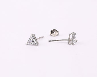 Tiny Triangle Diamond Stud Earrings, Sterling Silver Triangular Zirconia Stud Earrings, Dainty Geometric Stud Earrings, Small Stud Earrings