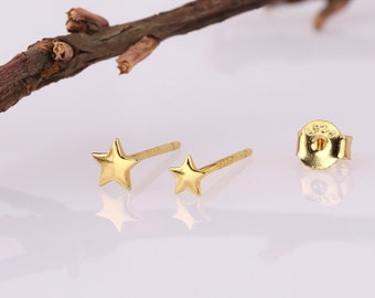 Extra Tiny Star Stud Earrings, Gold Small Star Stud Earrings, Dainty Sterling Silver Star Stud Earrings, Cartilage Helix Tragus Stud Earring