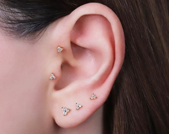 Clous de cartilage labret fleurs délicates 18G, clou labret sans filetage à épingles, clou tragus, piercing hélice, clou de conque en or, boucle d'oreille à l'arrière