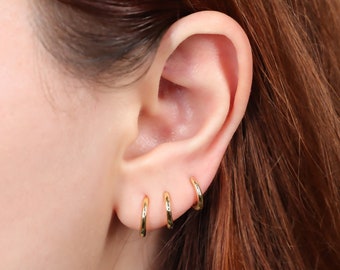 Tiny Gold Rounded Huggie Hoop Earrings, Small Hoop Earrings, Dainty Sterling Silver Cartilage Hoops,  Tragus Hoops, Helix Hoops, Conch Hoops