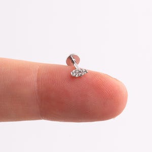 18g Two Stone Diamond CZ Threadless Push Pin Labret Flat Back Stud Earring, Sterling Silver Tiny Cartilage Helix Tragus Conch Flat Back Stud