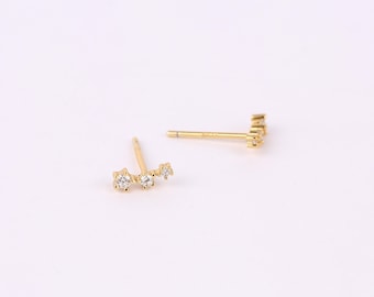 Dainty Diamond Climber Stud Earrings, Sterling Silver Climber Stud Earrings, Tiny Gold Ear Climber Stud Earrings, Second Hole Piercing Stud