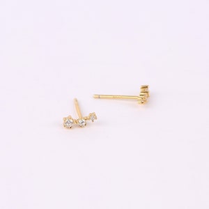 Dainty Diamond Climber Stud Earrings, Sterling Silver Climber Stud Earrings, Tiny Gold Ear Climber Stud Earrings, Second Hole Piercing Stud