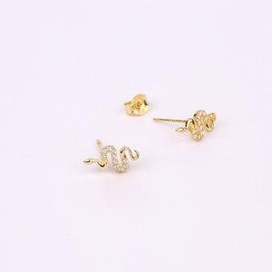 Snake Pave Stud Earrings, Tiny Sterling Silver Snake Stud Earrings, Gold Serpent Stud Earrings, Small Stud Earrings, Delicate Stud Earrings