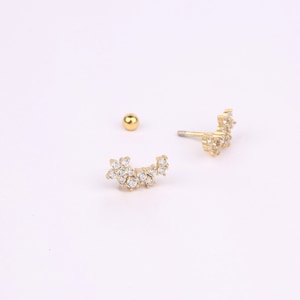Starburst CZ Helix Stud Earring with Ball Backing, Gold Climber Cartilage Stud Earring, Celestial Starburst Cluster Inner Conch Stud Earring