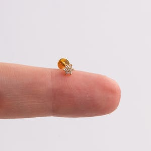 18G Gold Daisy Flower Threadless Push Pin Labret Stud, Sterling Silver Tiny Flower Shape Flat Back Stud Earring, Cartilage Stud, Helix Stud