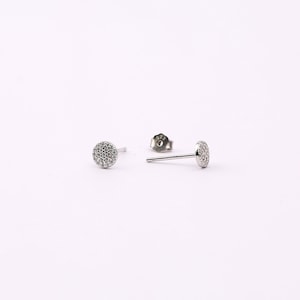 Diamond CZ Disc Stud Earrings, 925 Sterling Silver Pave Round Shape Stud Earrings, Tiny Gold Circle Stud Earrings with Butterfly Backings