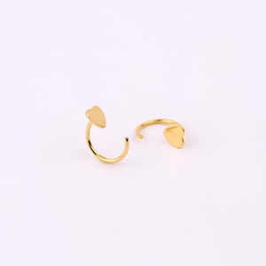 Heart Shape Open Hoop Earrings, Sterling Silver Heart Charm Half Hoop Earrings, Tiny Gold Heart Backless Hoop Earrings, Ear Hugger Earrings