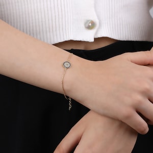 Gold Evil Eye Charm Bracelet for Women, Blue Evil Eye Protection Bracelet, 925 Sterling Silver Tiny Evil Eye Bracelet, Bracelets with Charm