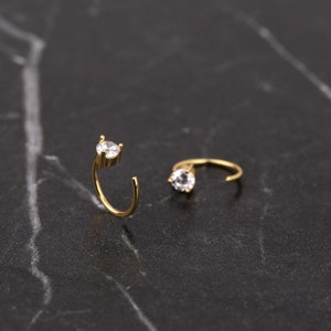 Diamond Open Hoop Earrings, Sterling Silver Hug Hoop Earrings, Ear Huggies Earrings, Diamond Half Hoop Earrings, Gold Backless Hoop Earrings