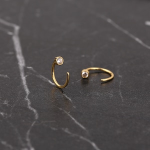 Bezel Open Hoops Earrings, Sterling Silver Stay Close Hoop Earrings, Gold Backless Hoop Earrings, CZ Diamond Huggie Hoop Earring, Ear Hugger