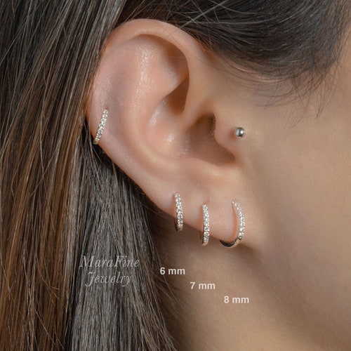 Gold Huggie Hoop Earrings, Sterling Silver Cz Hoop Earrings, Second Hole Hoop Earrings, Cartilage Hoop, Gold Conch Hoop, Gold Pave Ring Hoop