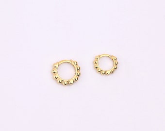 Beaded Huggie Hoop Earrings, Tiny Sterling Silver Cartilage Helix Hoop Earrings, Dainty Gold Small Bead Hoop Earrings, Second Hole Earrings