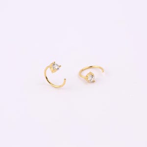 Gold Backless Diamond Open Hoop Earrings, Sterling Silver CZ Stay Close Hoop Earrings, Half Hoop Earrings, Huggie Hoop Earrings, Ear Hugger