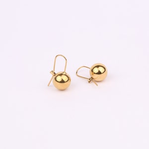 12mm Gold Ball Drop Earrings, Gold Sphere Earrings, Ball Statement Earrings, Hook Earrings, Hollow Round Ball Earrings, Polish Ball Earrings