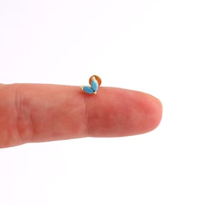 18G Turquoise Leaf Threadless End Push Pin Labret Gold Flat Back Stud, Sterling Silver Tiny Marquise Cartilage Helix Flat Back Stud Earring