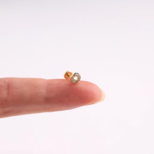 18G Pave Open Circle Threadless Push Pin Labret Stud, Sterling Silver Pave Flat Back Stud Earring, Cartilage Stud, Helix Stud, Tragus Stud