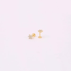 18G Flower Shape Threadless Push Pin Labret Stud Earring, 925 Sterling Silver Tiny Flower Flat Back Stud Earring, Cartilage Stud, Helix Stud