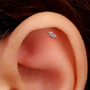 18g Two Stone Diamond CZ Threadless Push Pin Labret Flat Back Stud Earring, Sterling Silver Tiny Cartilage Helix Tragus Conch Flat Back Stud