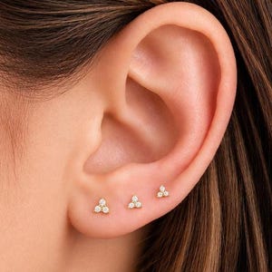 Gold Flower Stud Earrings, 925 Sterling Silver Dainty Floral Earrings, Tiny Minimalist Studs, Second Hole Earrings, 3mm 4mm Size Options