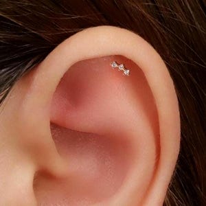 18G CZ Climber Threadless Push Pin Labret Flat Back Stud Earring, Sterling Silver Tiny Diamond Helix Cartilage Conch Flat Back Stud Earring
