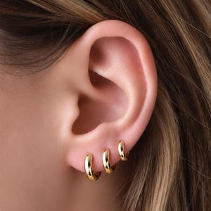Thick Huggie Hoop Earrings, Gold Rounded Hoops, Small Chunky Hoop Earrings, Sterling Silver Simple Huggie Earrings