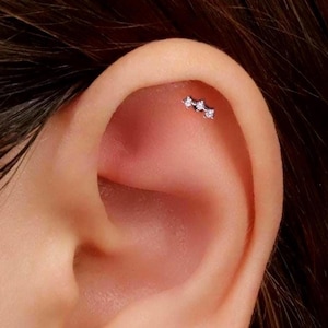 18G Tiny Climber CZ Threadless Push Pin Labret Flat Back Stud Earring, Sterling Silver Diamond Helix Cartilage Conch Flat Back Stud Earring