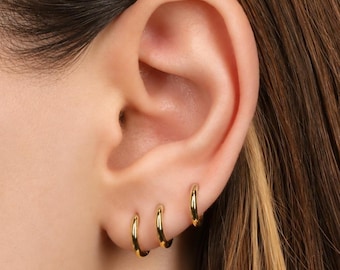 Tiny Gold Rounded Huggie Hoop Earrings, Sterling Silver Simple Small Hoop Earrings, Thin Hoop Earrings, Cartilage Helix Tragus Hoop Earrings