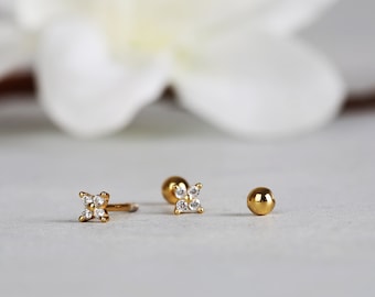 Tiny 20G Screw Ball Back Stud Earrings, Sterling Silver Cartilage Piercing Earrings, Helix Earrings, Gold Conch Studs, Tragus Stud Earrings