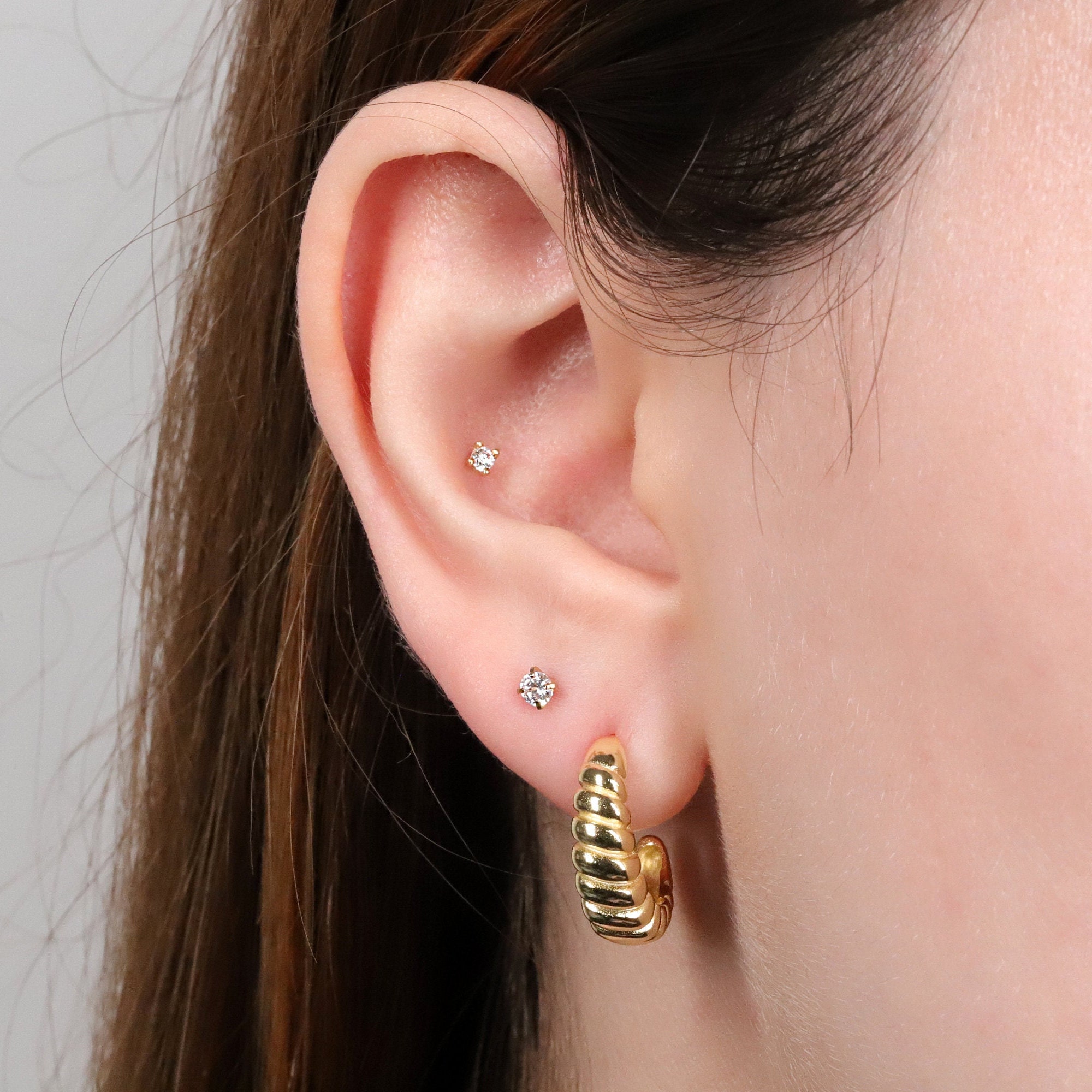 Croissant Shape Hoop Stud Earrings, Bold Twisted Open Hoop
