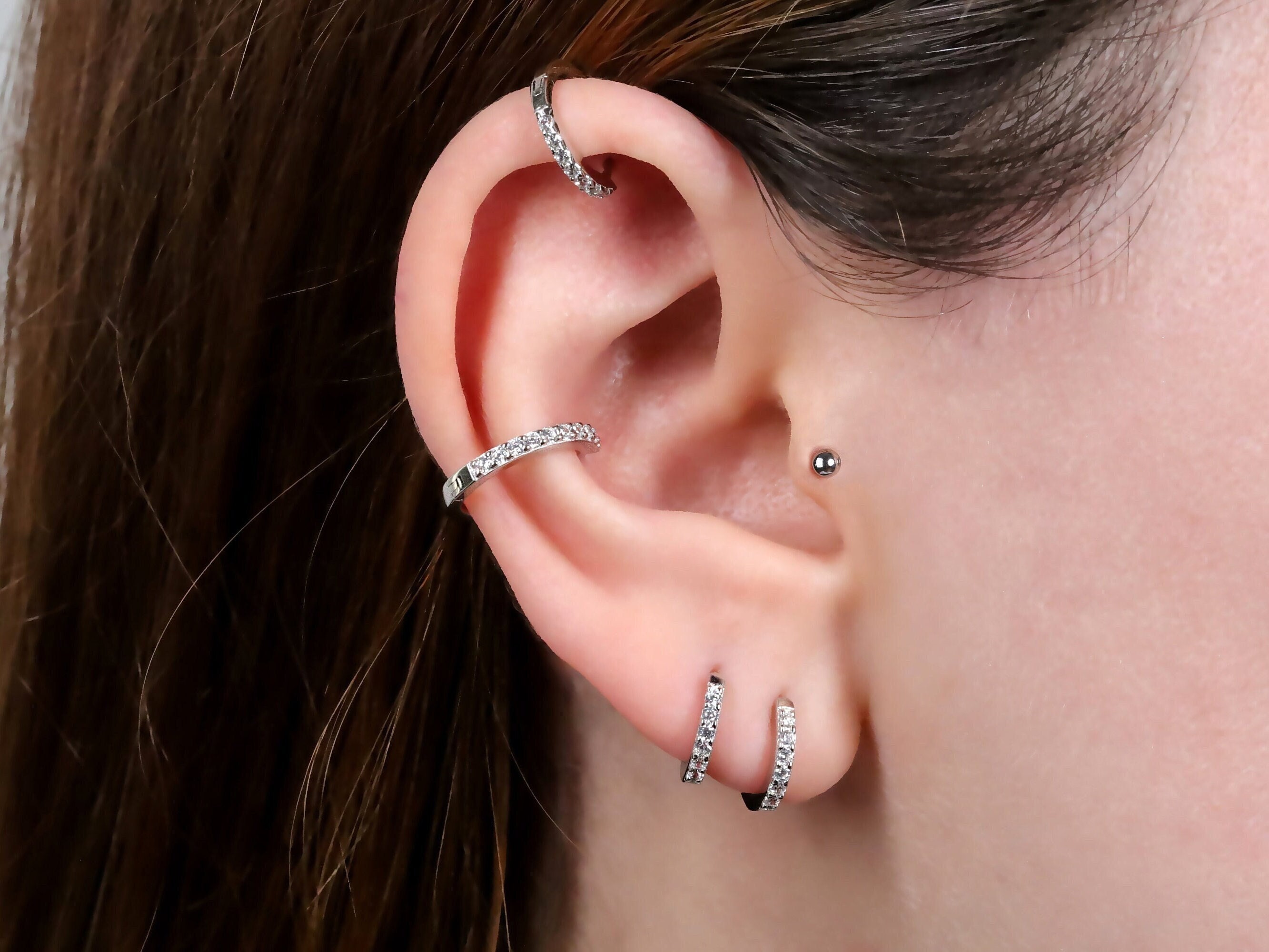 Parts of Four mini spike hoop earring - Silver