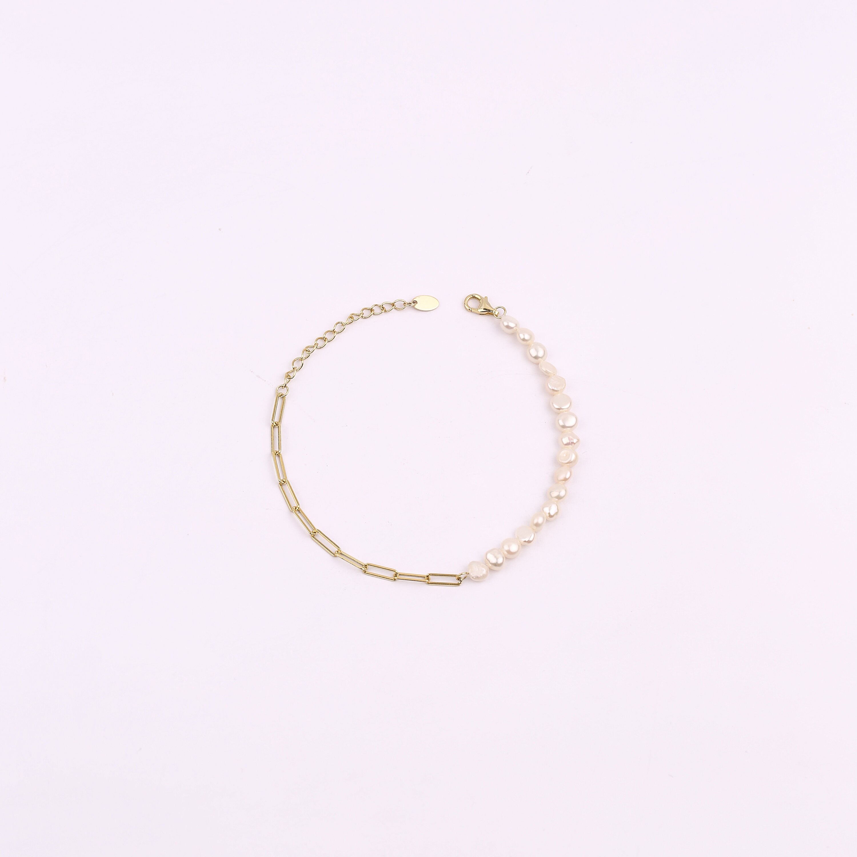 【TommassiniJewelry】Pearl Paperclip Chainブレスレット Pearl Paperclip Chain Bracelet, Sterling Silver Half Pearl
