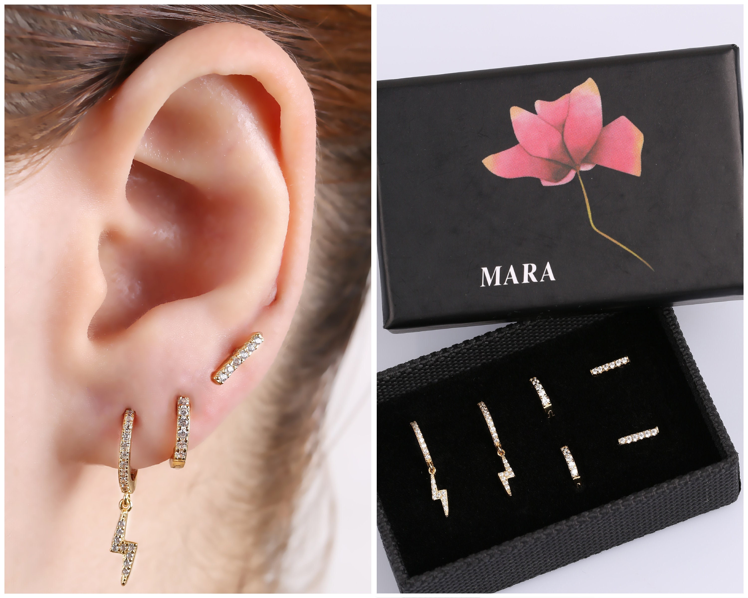 Lightning Bolt Hoop Earrings Gift Set Dainty Gold Huggie Hoop - Etsy