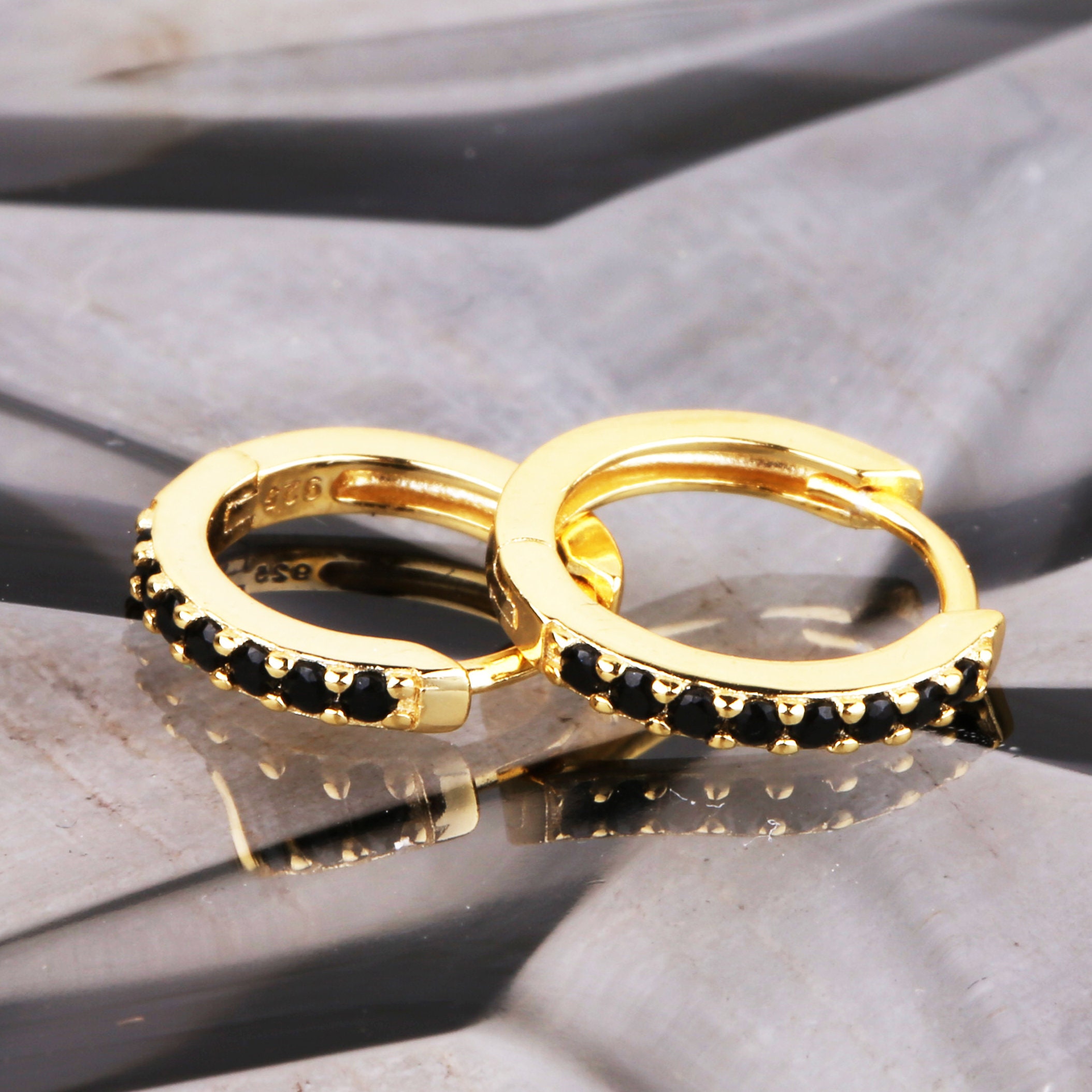 Black stone hoop earrings deals