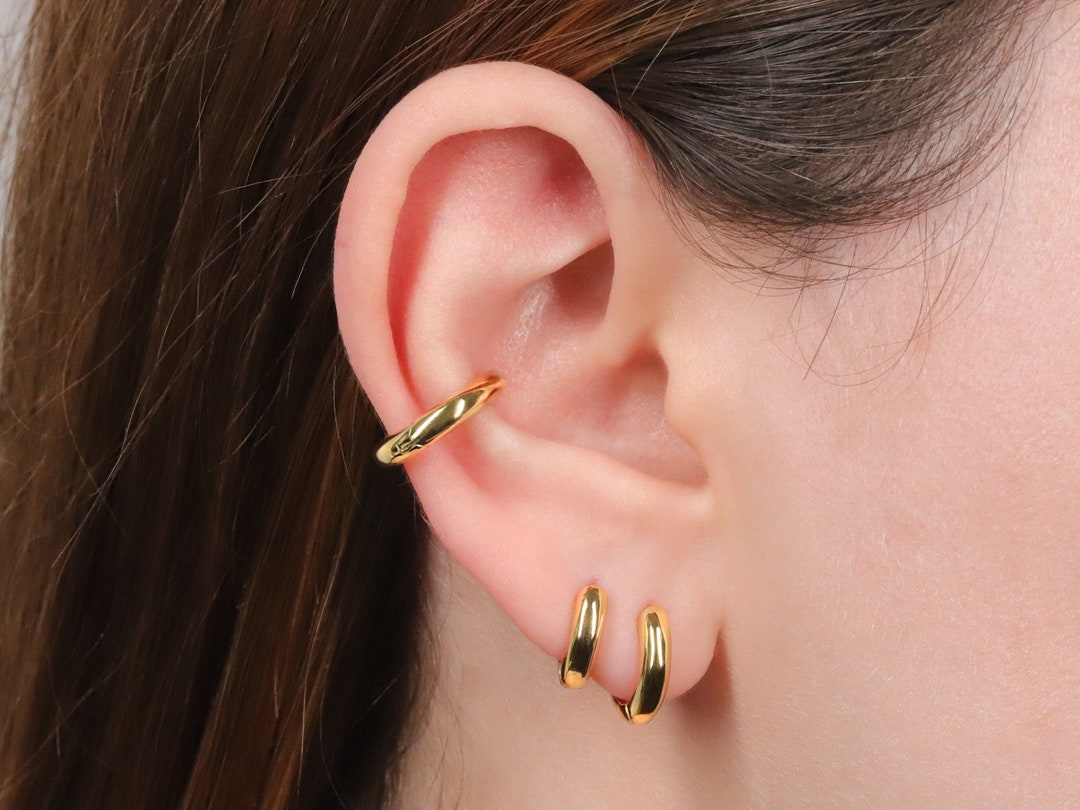 Gold Thick Huggie Hoop Earrings Sterling Silver Hoop - Etsy