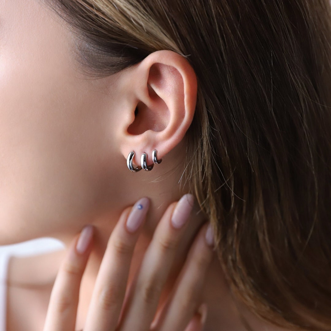 Sterling Silver Thick Huggie Hoop Earrings Gold Rounded Bold - Etsy
