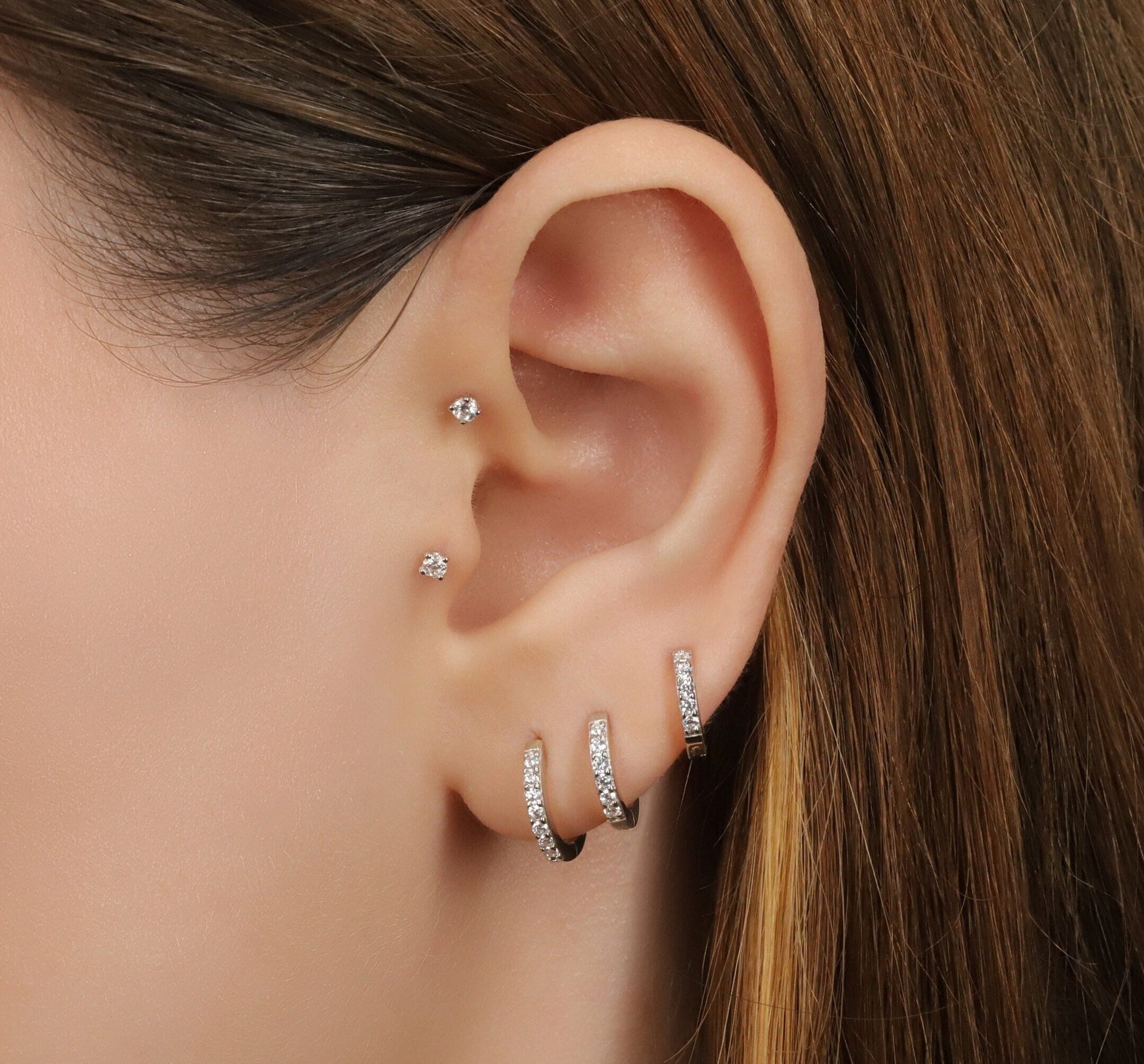 Sterling Silver Thin Huggie Hoop Earrings, Tiny Gold Pave Huggie Hoop Earrings, Cartilage Huggie Hoop, Helix Huggie Hoop, Tragus Huggie Hoop