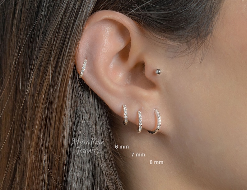 Gold Huggie Hoop Earrings, Sterling Silver Cz Hoop Earrings, Second Hole Hoop Earrings, Cartilage Hoop, Gold Conch Hoop, Gold Pave Ring Hoop 